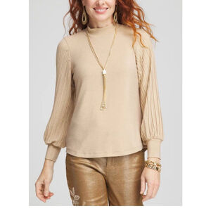 Chico's Tan Pleated Sleeve Blouse